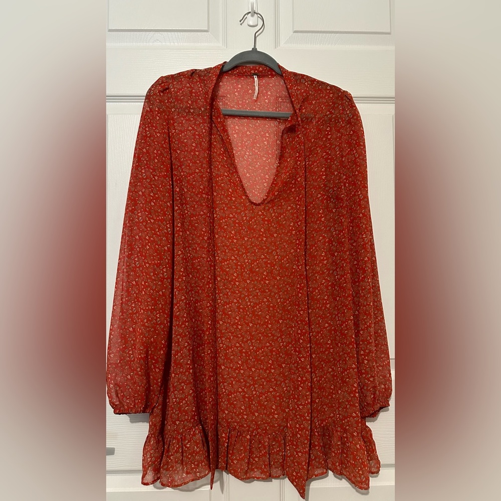 Free People Red Floral Chiffon Dress